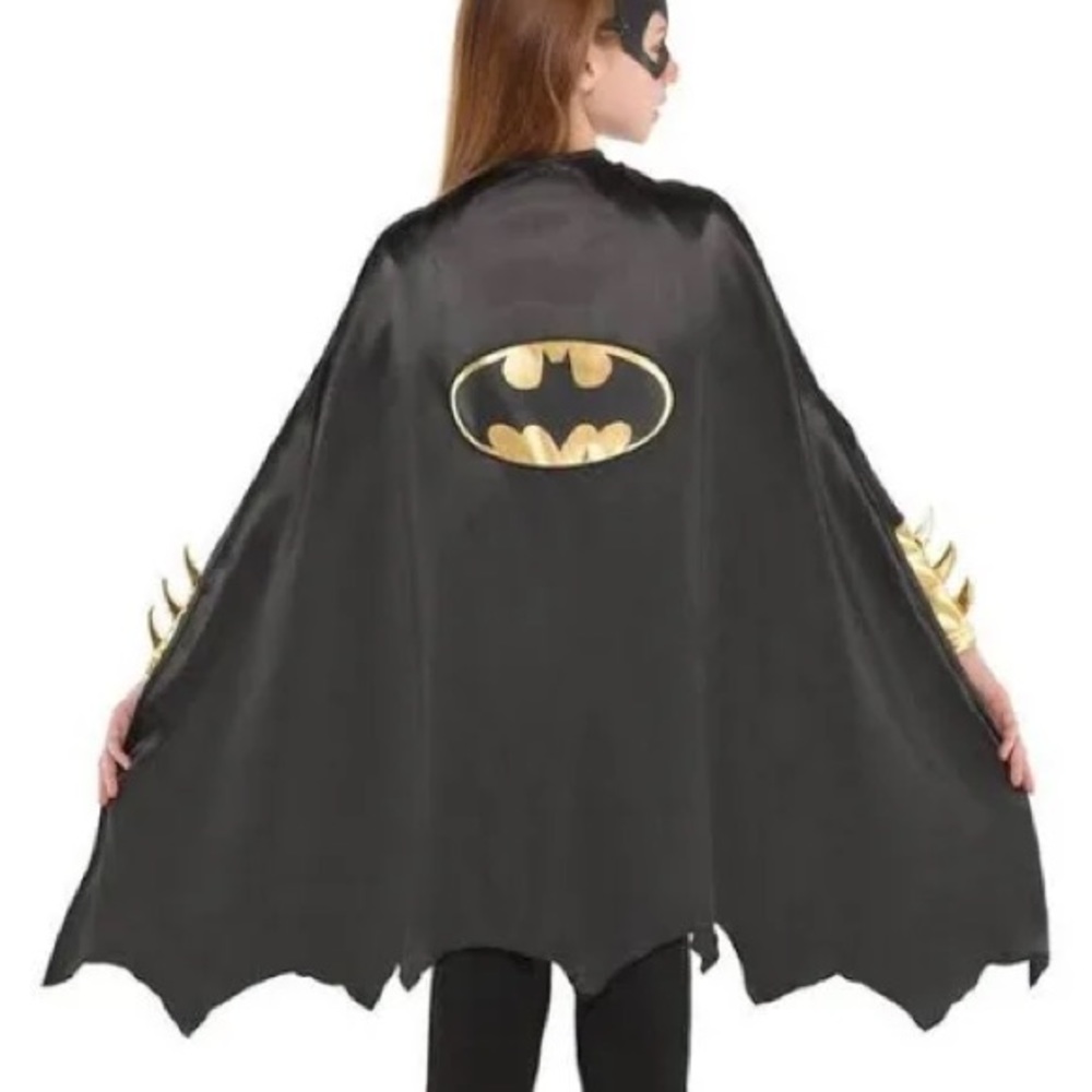 EUC Kids Halloween Costume BATMAN Black & Gold Glitter Sparkle Dress Up CAPE